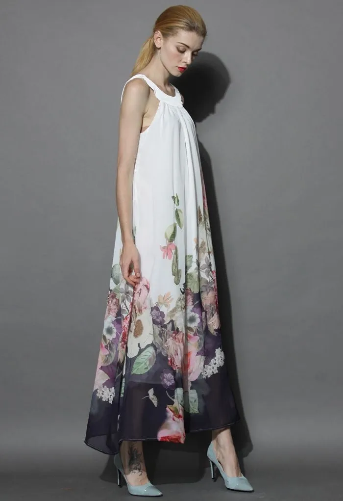 Long Floral Chiffon Dress, Bohemian Romantic Summer Dress for Women