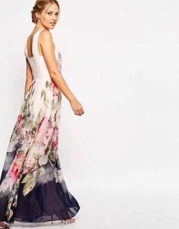 Long Floral Chiffon Dress, Bohemian Romantic Summer Dress for Women