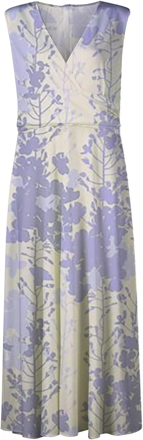 Maxi Dress for Women Sleeveless Printed Dresses High Waiste Deep V Neck Sundresses Beach Boho Dress Maxi Long Dress