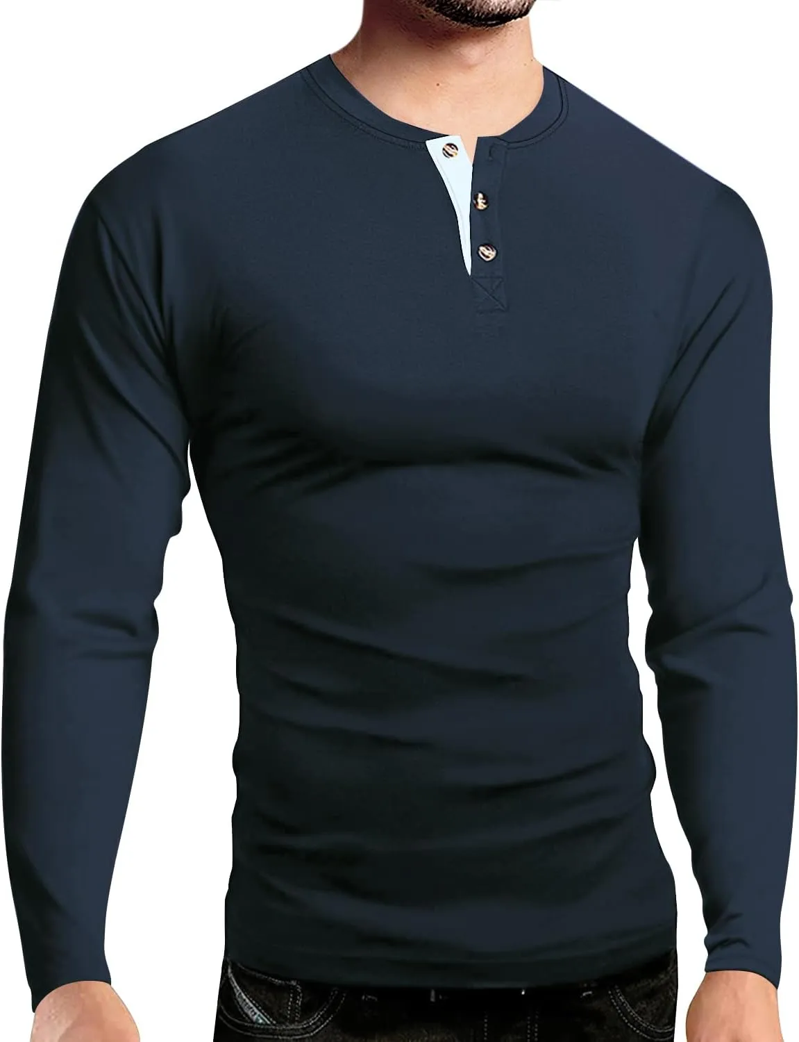 Men's Casual Stretchy Henley Shirts Fitted T Shirt Soft Stylish Tee Tops