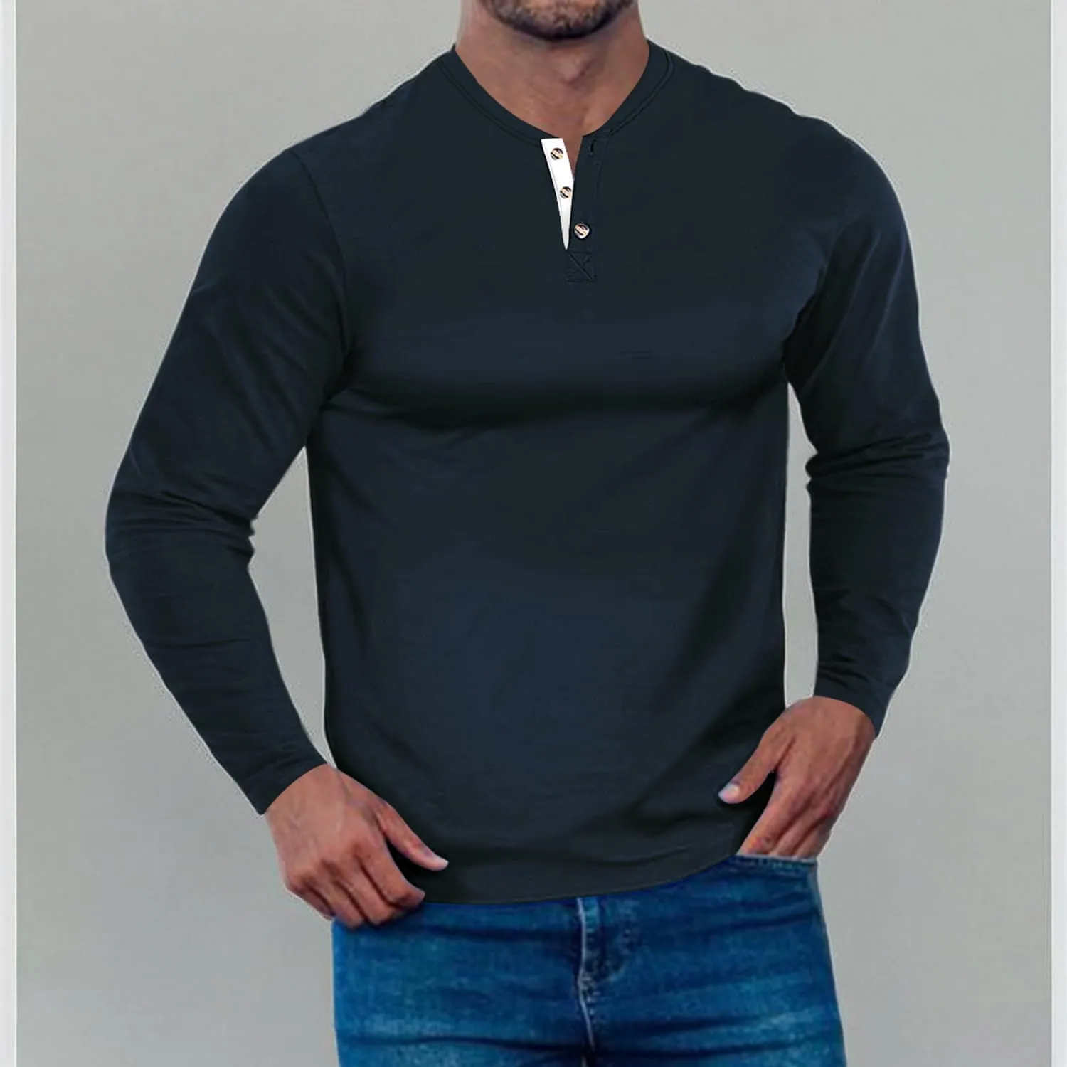 Men's Casual Stretchy Henley Shirts Fitted T Shirt Soft Stylish Tee Tops