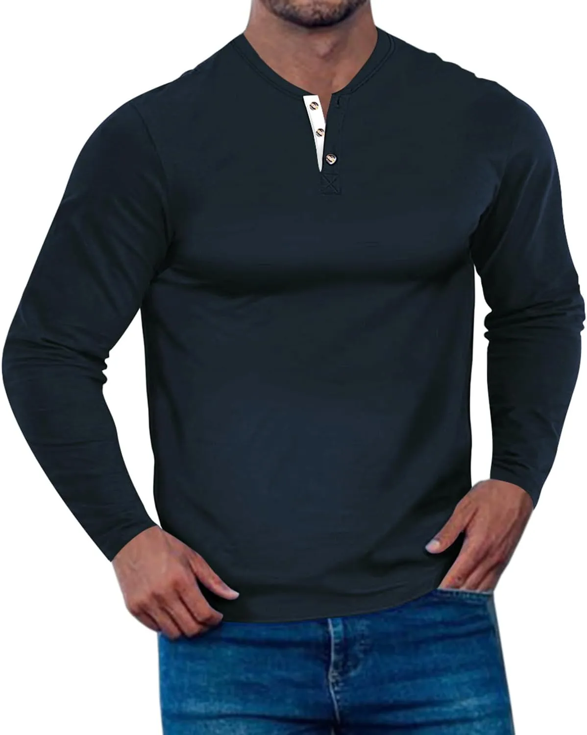 Men's Casual Stretchy Henley Shirts Fitted T Shirt Soft Stylish Tee Tops