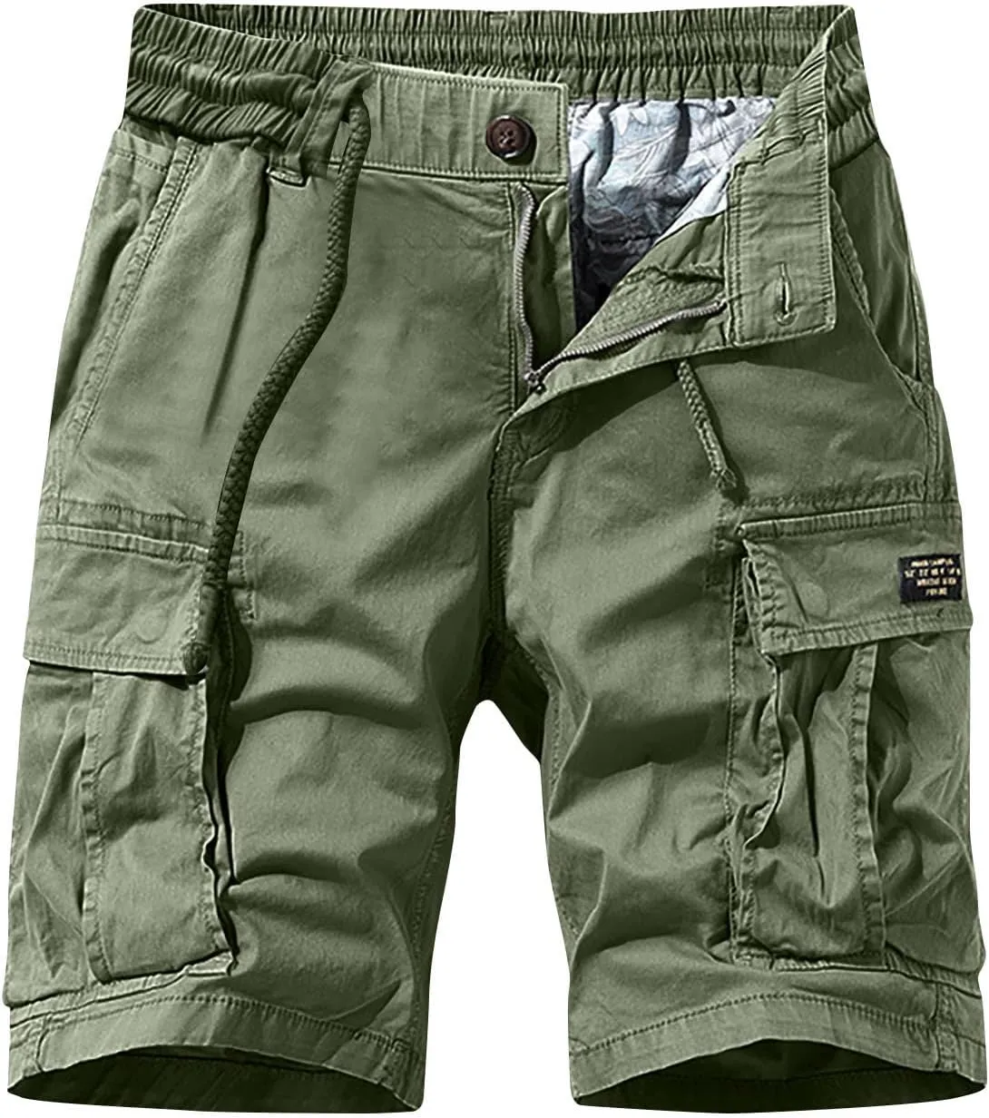 Men's Cotton Twill Cargo Shorts Classic Relaxed Fit Tactical Shorts Casual Outdoor Hiking Shorts with Multi Pockets