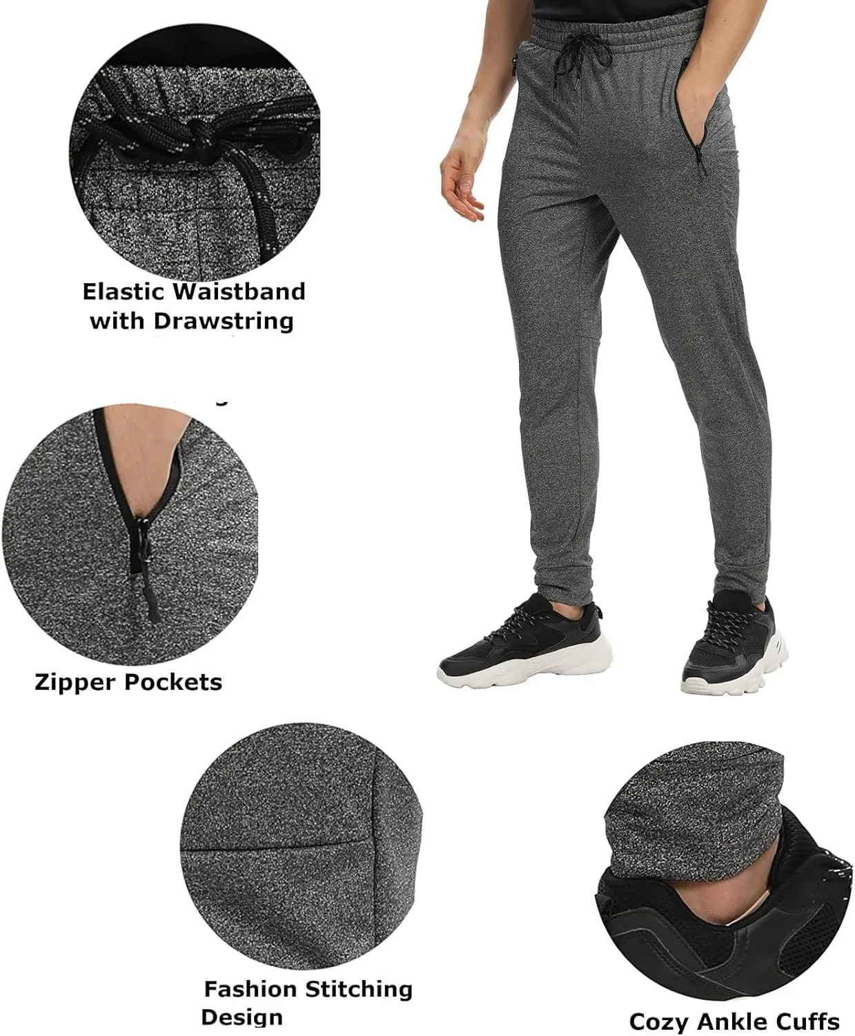 Men's Jogger Sweatpants with Zipper Pockets Track Joggers Workout Gym Sweat Pants for Men(1 Pack/2 Pack)