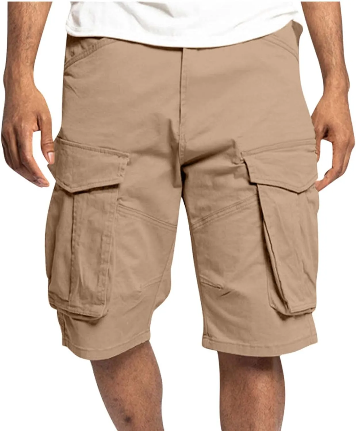 Mens Shorts Cargo Twill Cotton Shorts Relaxed Fit Men Running Hiking Shorts Casual Shorts Elastic Waist Multic-Pocket