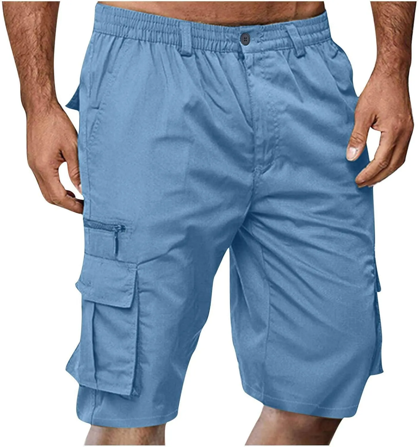 Mens Shorts Cargo Twill Cotton Shorts Relaxed Fit Men Running Hiking Shorts Casual Shorts Elastic Waist Multic-Pocket
