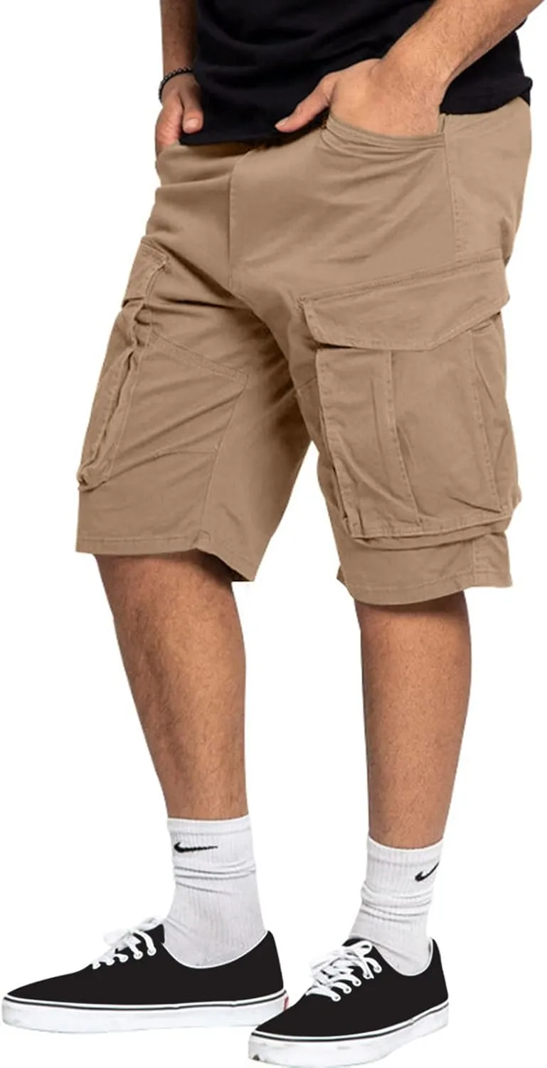 Mens Shorts Cargo Twill Cotton Shorts Relaxed Fit Men Running Hiking Shorts Casual Shorts Elastic Waist Multic-Pocket