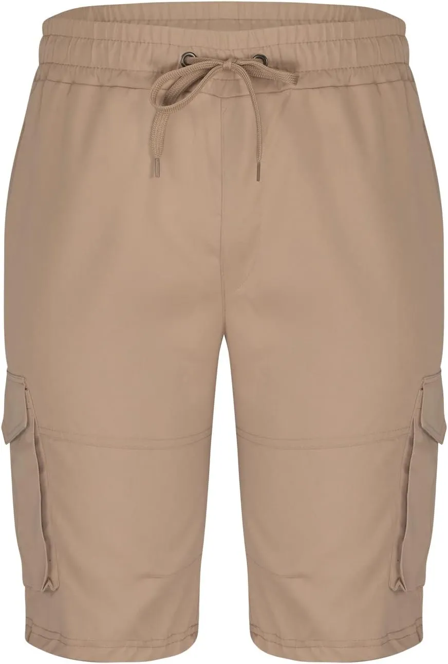 Mens Shorts Cargo Twill Cotton Shorts Relaxed Fit Men Running Hiking Shorts Casual Shorts Elastic Waist Multic-Pocket