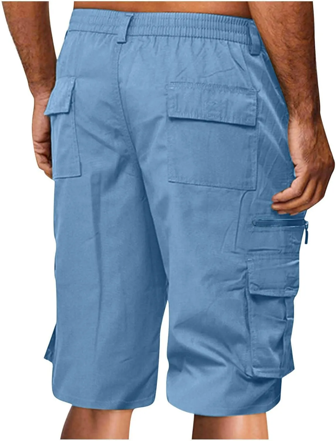 Mens Shorts Cargo Twill Cotton Shorts Relaxed Fit Men Running Hiking Shorts Casual Shorts Elastic Waist Multic-Pocket