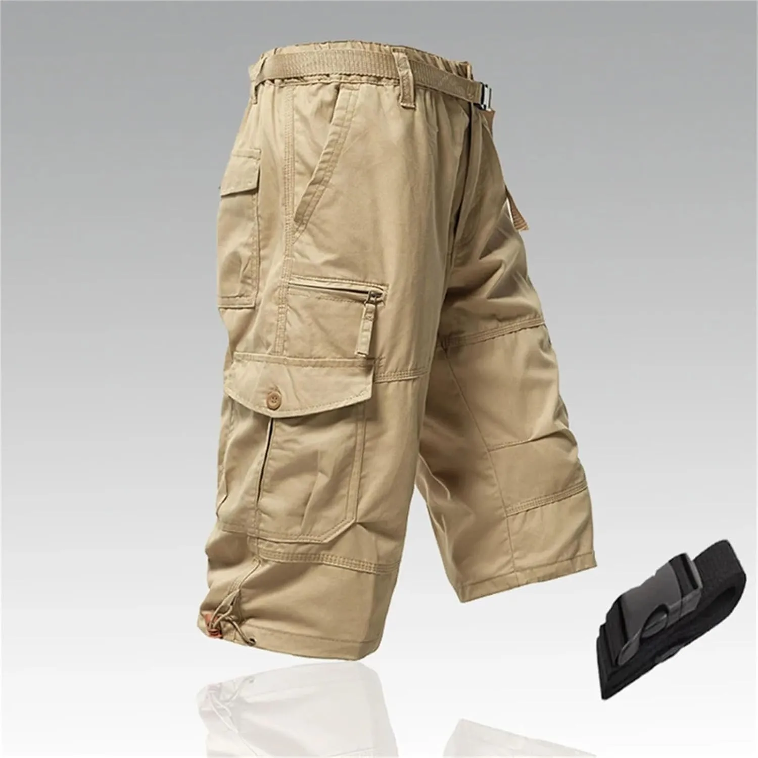 Men's Solid Cargo Shorts Joggers Quick Dry Casual Relaxed Fit Straight Long Shorts