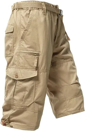 Men's Solid Cargo Shorts Joggers Quick Dry Casual Relaxed Fit Straight Long Shorts