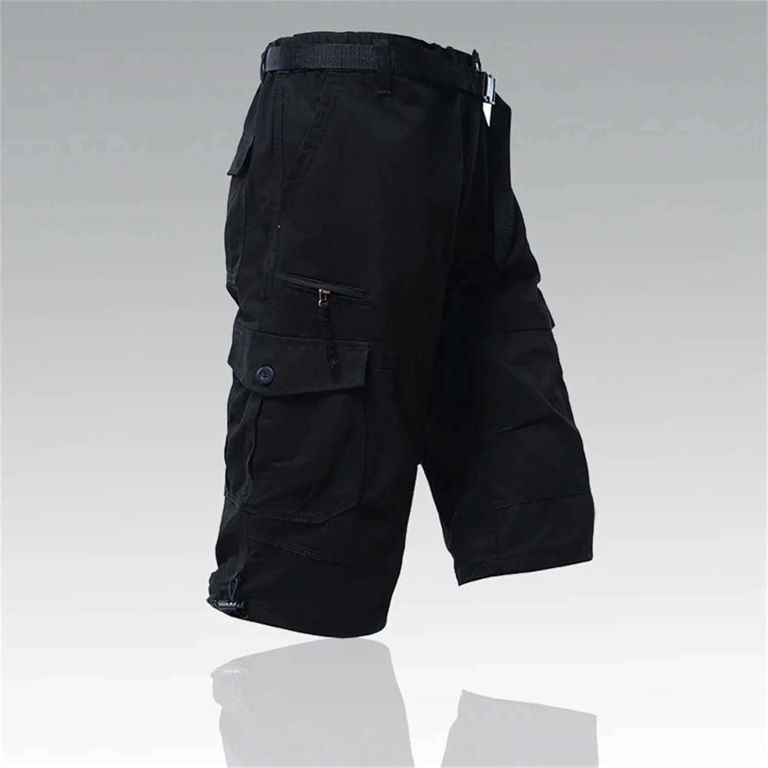 Men's Solid Cargo Shorts Joggers Quick Dry Casual Relaxed Fit Straight Long Shorts