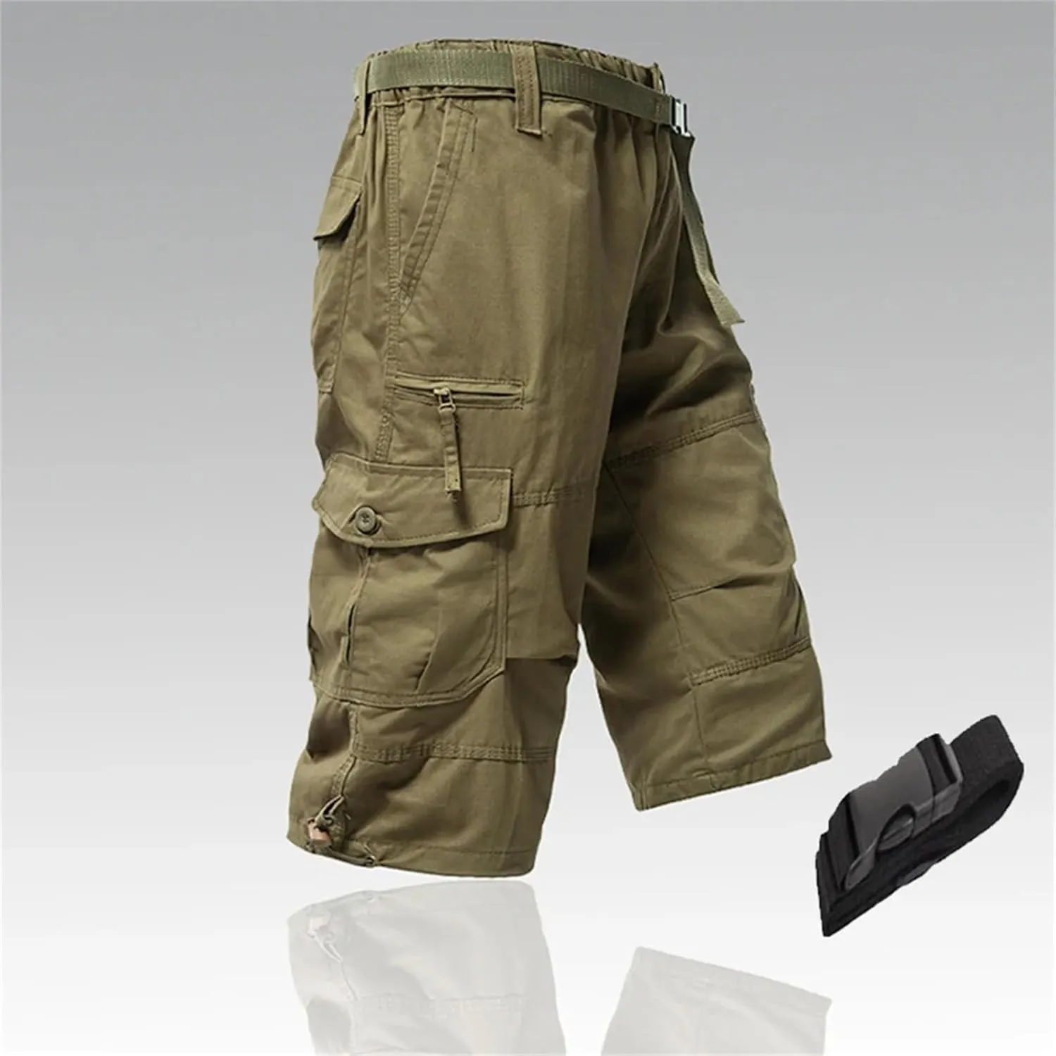 Men's Solid Cargo Shorts Joggers Quick Dry Casual Relaxed Fit Straight Long Shorts