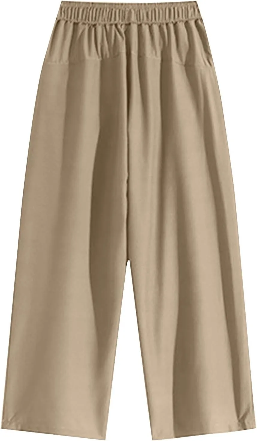 Mens Solid Color Leisure Pants Lightweight Elastic Waist Drawstring Casual Loose Summer Beach Yoga Pants with Pockets