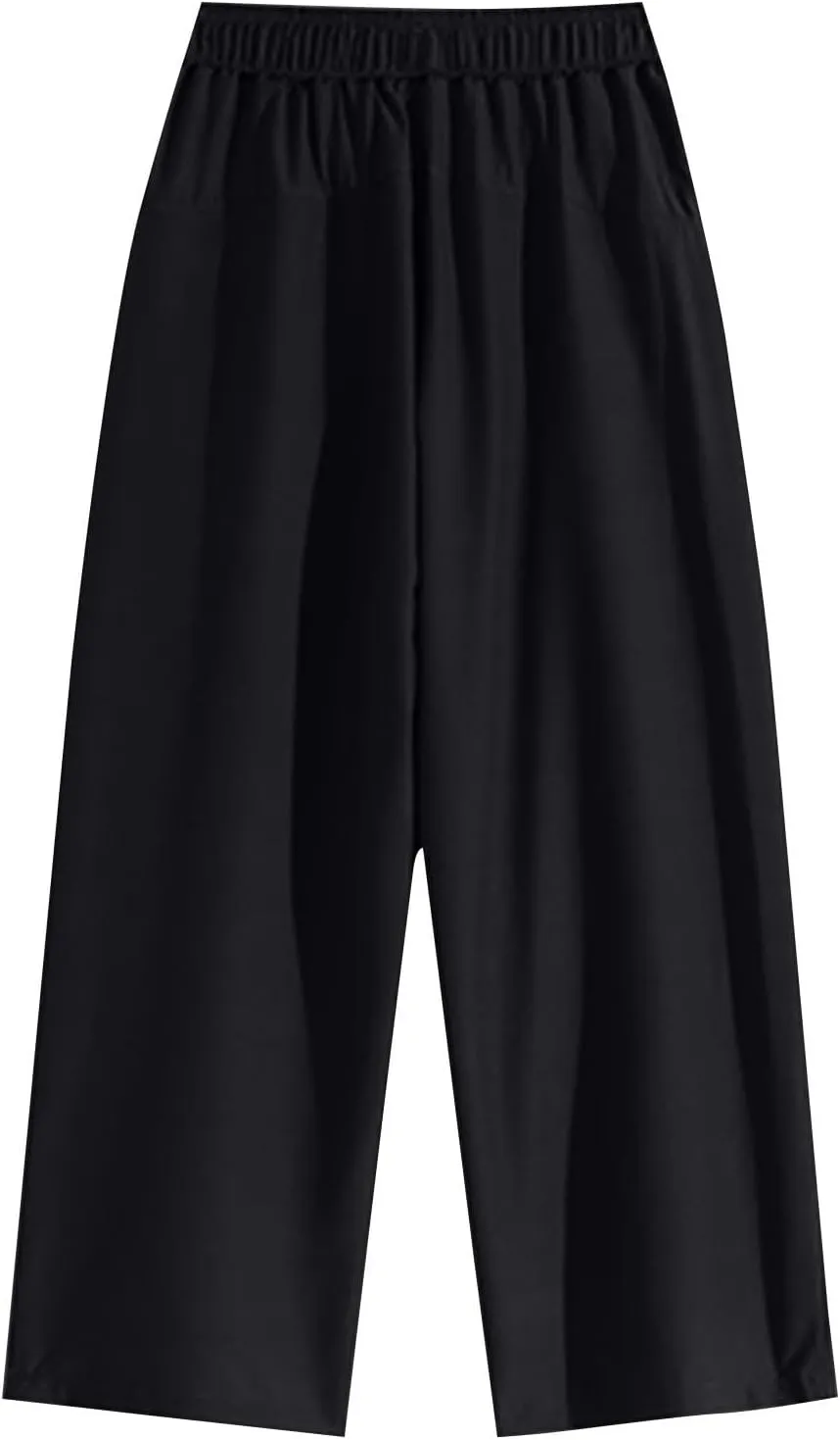 Mens Solid Color Leisure Pants Lightweight Elastic Waist Drawstring Casual Loose Summer Beach Yoga Pants with Pockets