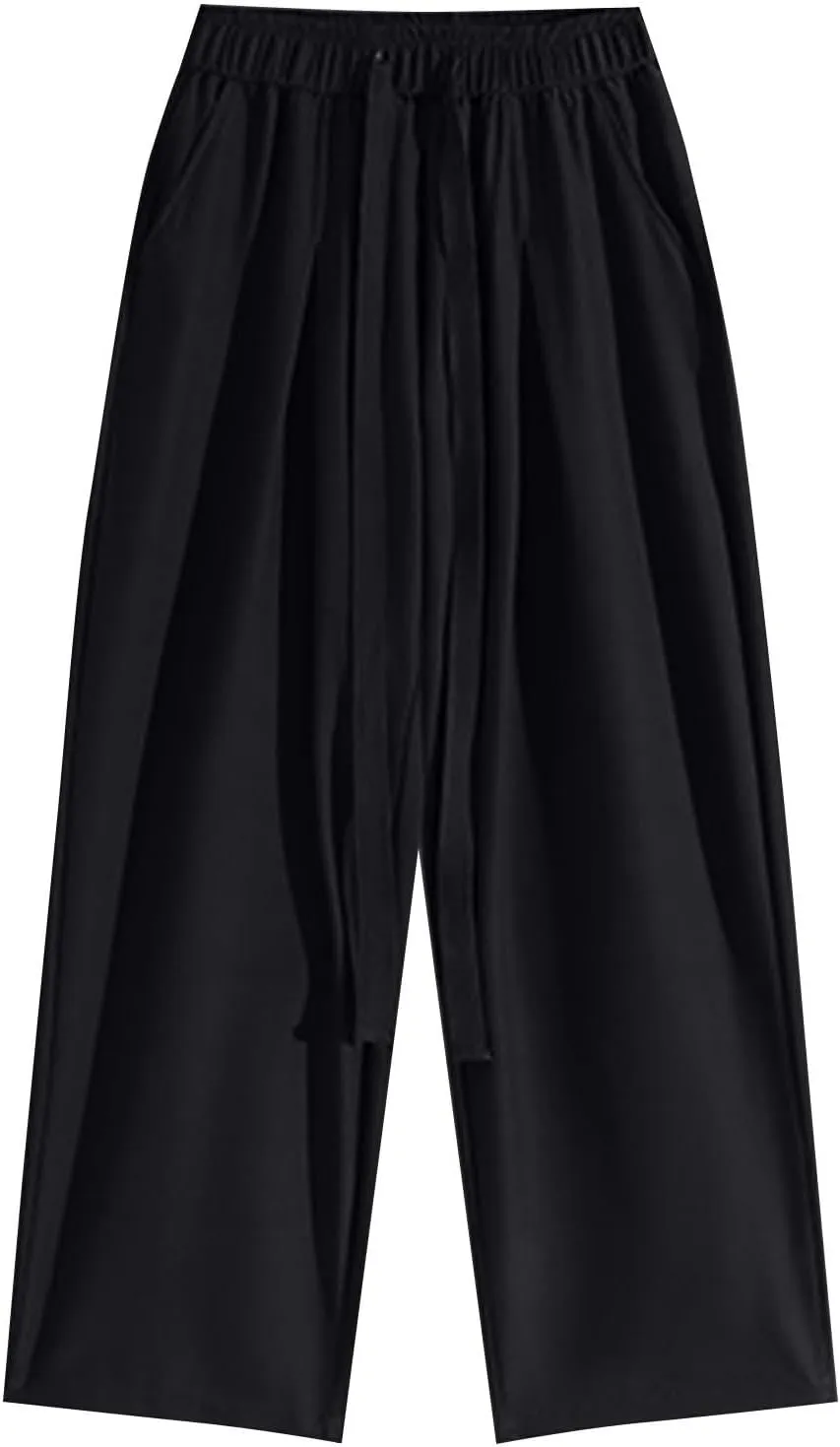 Mens Solid Color Leisure Pants Lightweight Elastic Waist Drawstring Casual Loose Summer Beach Yoga Pants with Pockets