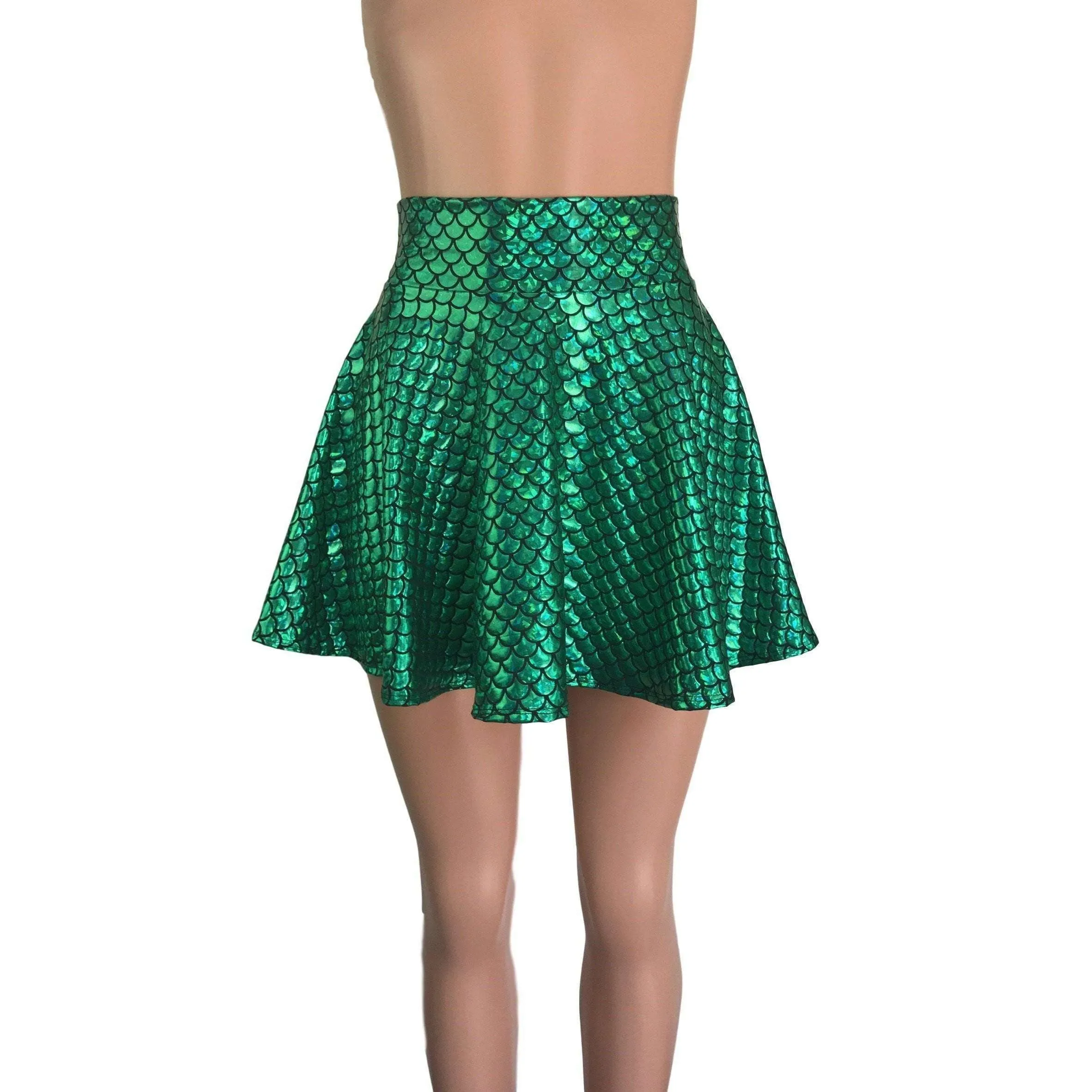 Mermaid Costume - Green Mermaid Scales Skater Skirt & Purple Tank Outfit - Rave Costume, Cosplay