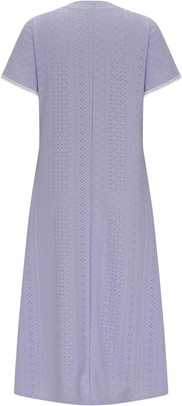 Midi Dresses for Women Summer Crew Neck Petal Sleeve Lace-Up Hollow Out Ruched High Waist Eyelet Dress with Pockets