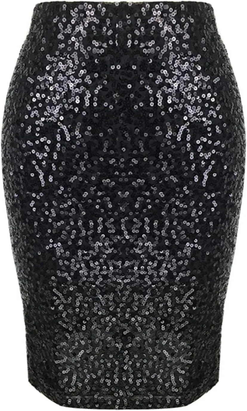 Mini Sequin Skirt for Women Sexy Stretchy Slim High Waisted Mid Length Flowy Shiny Glitter Mini Skirts Red Sequin