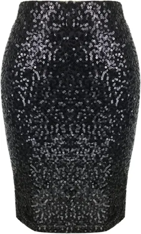 Mini Sequin Skirt for Women Sexy Stretchy Slim High Waisted Mid Length Flowy Shiny Glitter Mini Skirts Red Sequin