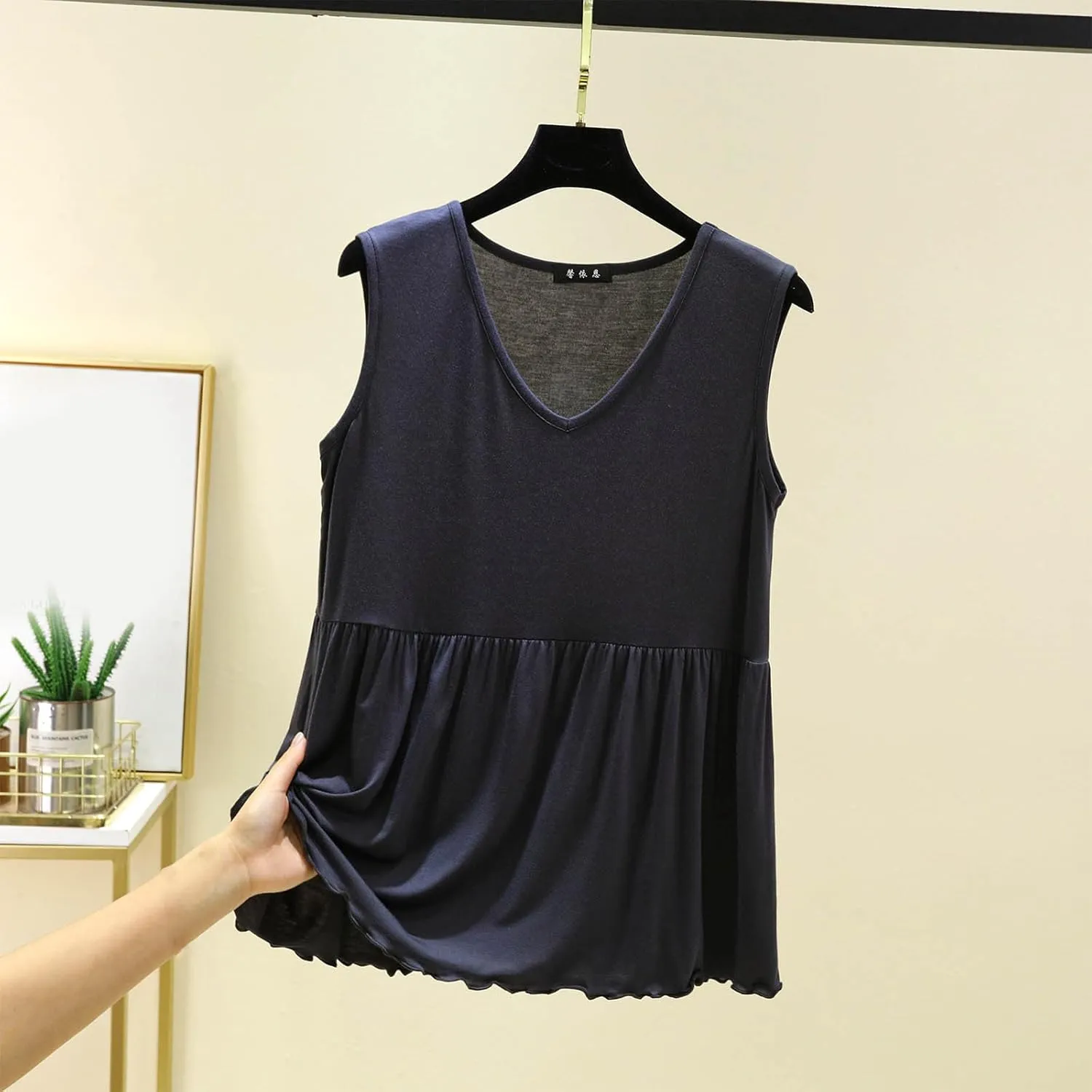 Modal Casual Tank Tops for Women, V-Neck Loose Sleeveless Summer Daily Shirts Comfy Breathable Ruffle Hem Clothes