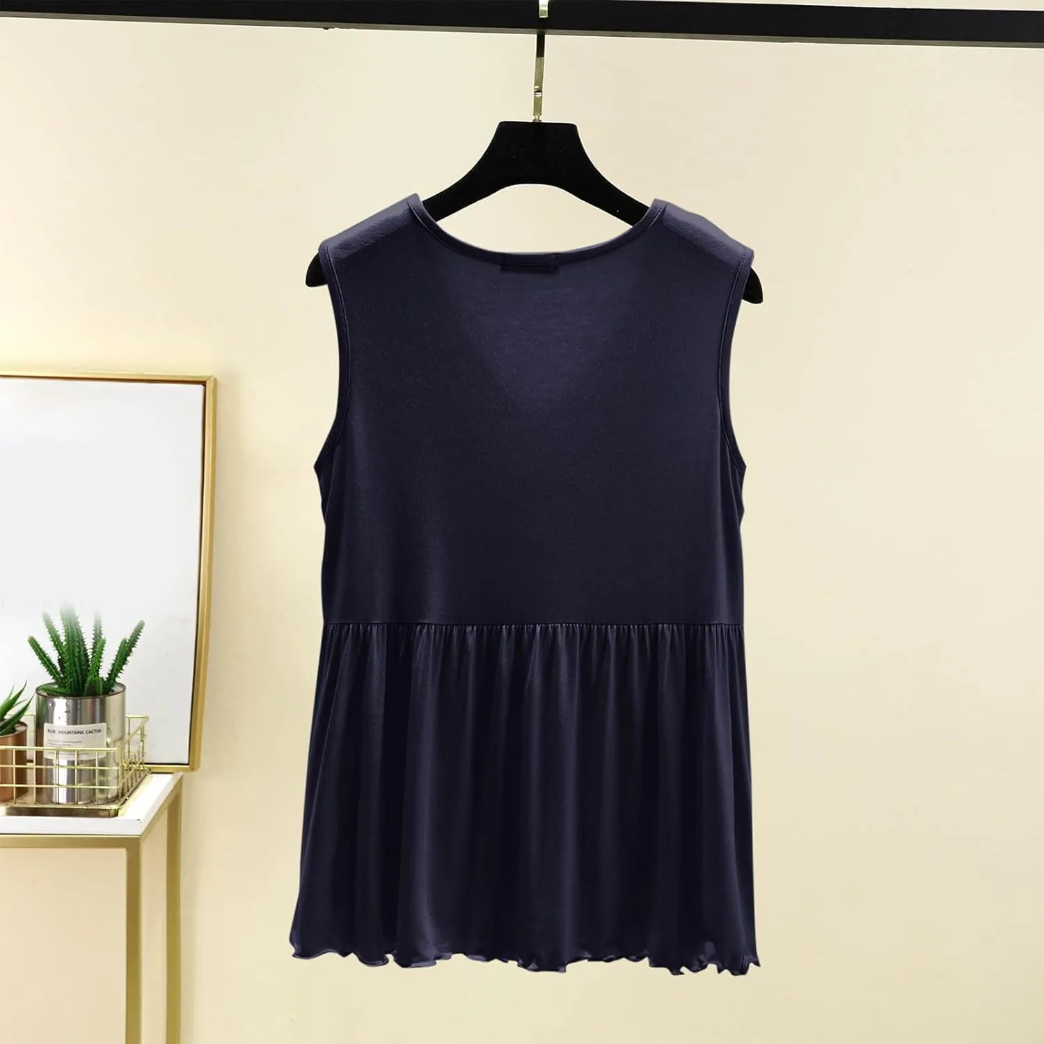 Modal Casual Tank Tops for Women, V-Neck Loose Sleeveless Summer Daily Shirts Comfy Breathable Ruffle Hem Clothes