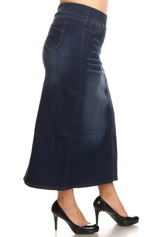 Plus - Long Denim Skirt