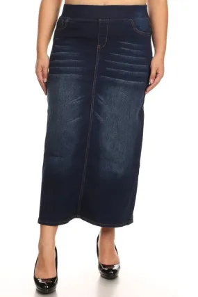 Plus - Long Denim Skirt
