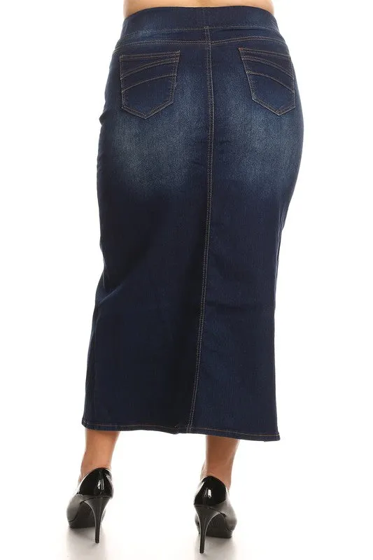 Plus - Long Denim Skirt