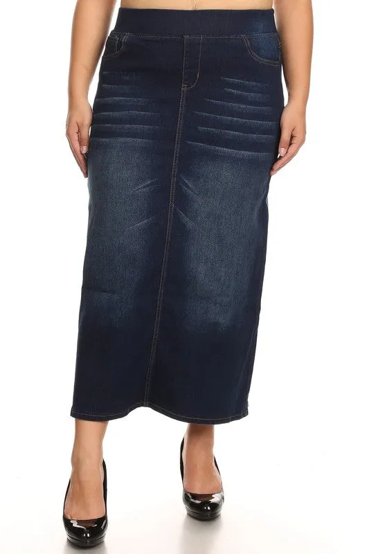 Plus - Long Denim Skirt