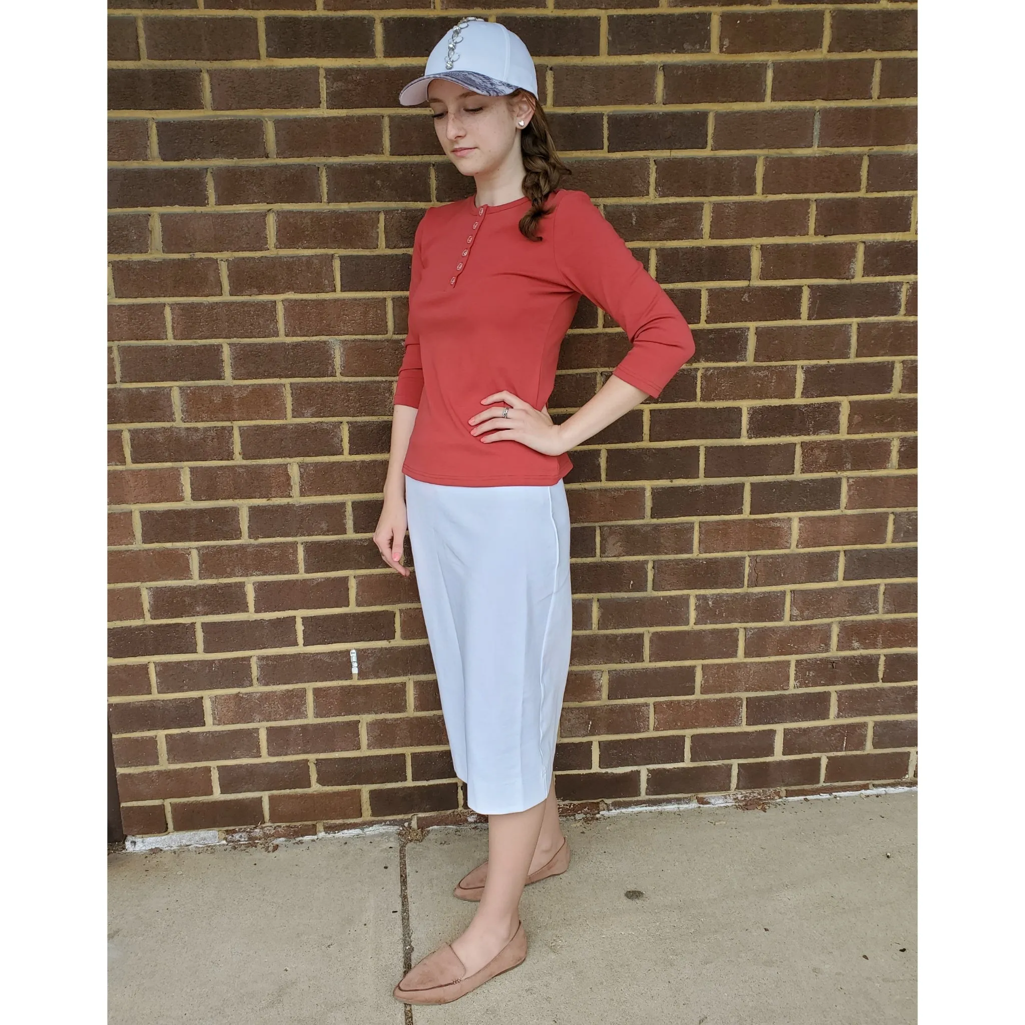 Ponti Ivee Straight Skirt: Ivory 25"