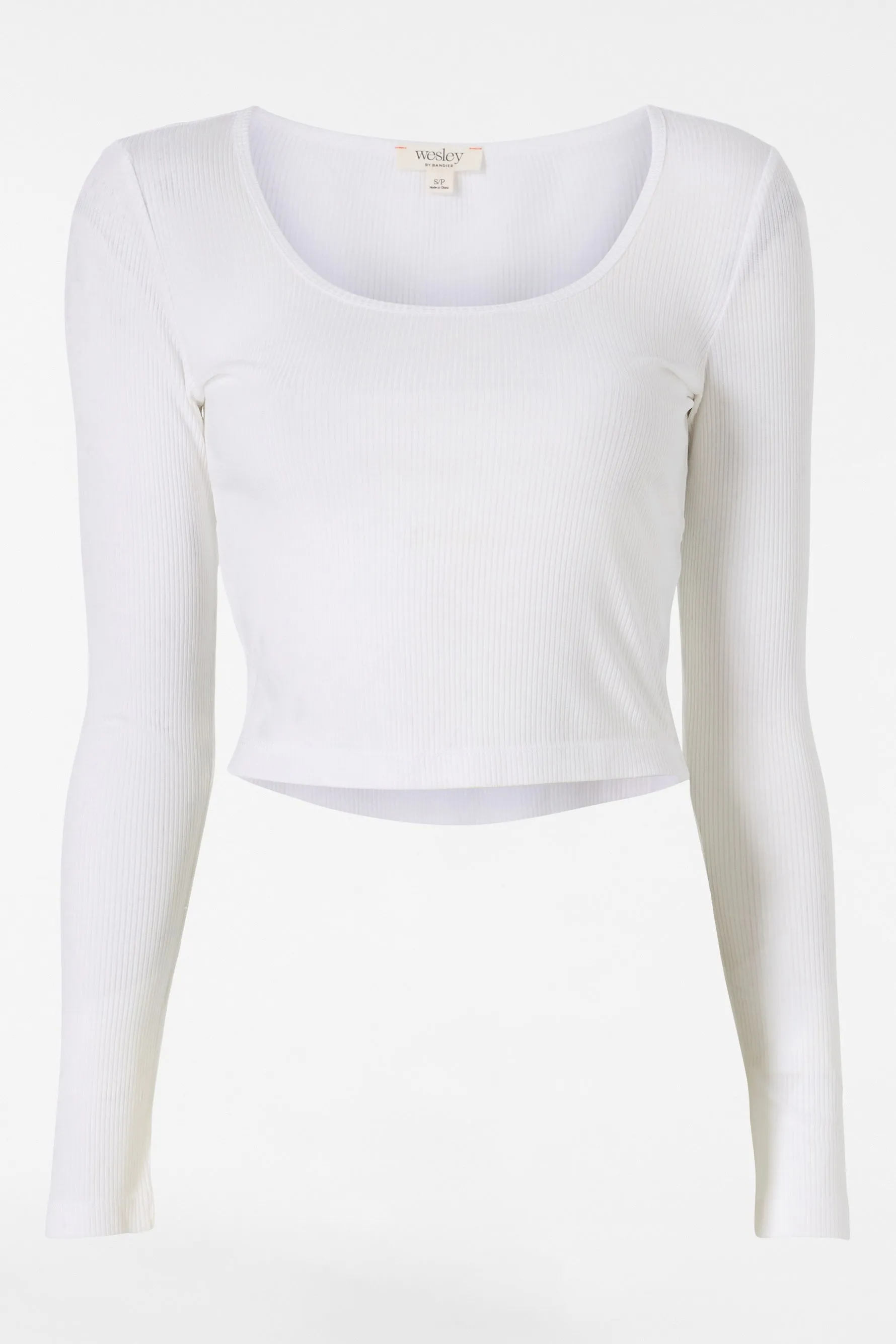 Rivington Ribbed Long Sleeve Scoop Neck Crop Top - White