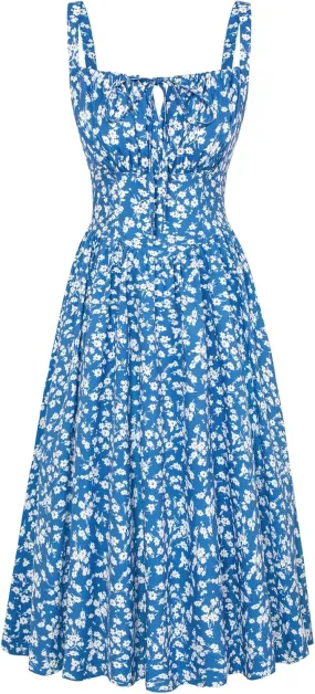 Scarlet Darkness Floral Printed Corset Dress Ruched Bust Cami Dress Flowy Sundress