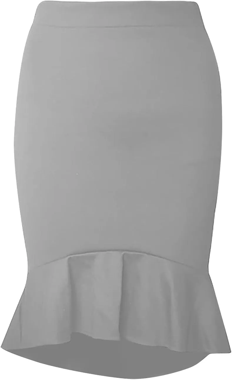 SERYU Women's High Waist Stretchy Ruffle Hem Fishtail Bodycon Midi Pencil Skirt