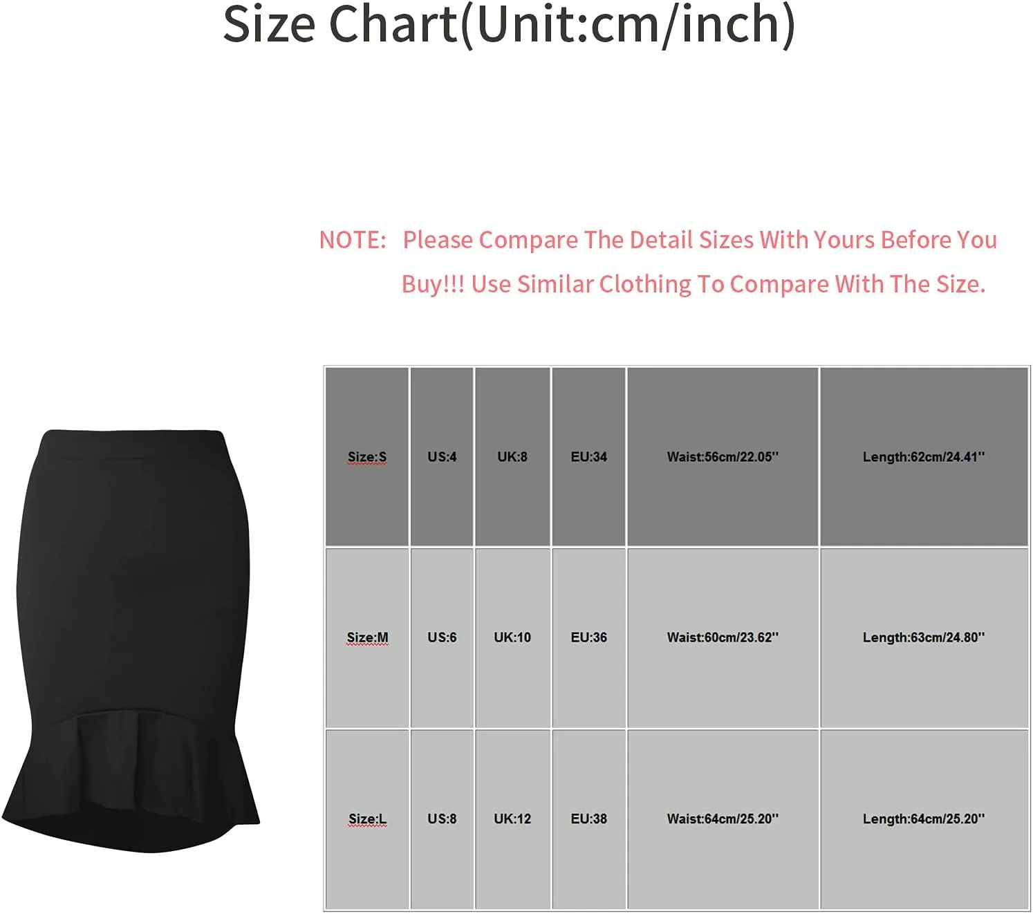 SERYU Women's High Waist Stretchy Ruffle Hem Fishtail Bodycon Midi Pencil Skirt