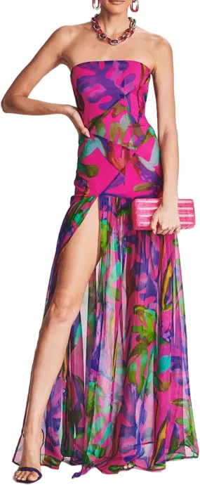 Seyumixi Women Strapless Flowy Maxi Dress High Split Off Shoulder Tube Dress Sleeveless Boho Floral Beach Long Dress