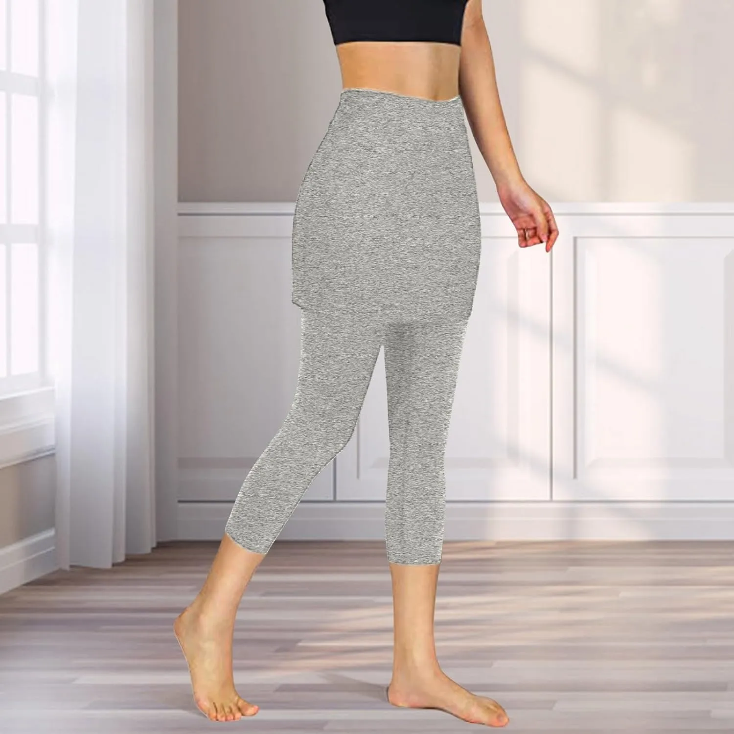 Skirted Leggings for Women Summer Capris Gym Workout Yoga Legging with Skirts Stretchy Tennis Golf Pickleball Skorts
