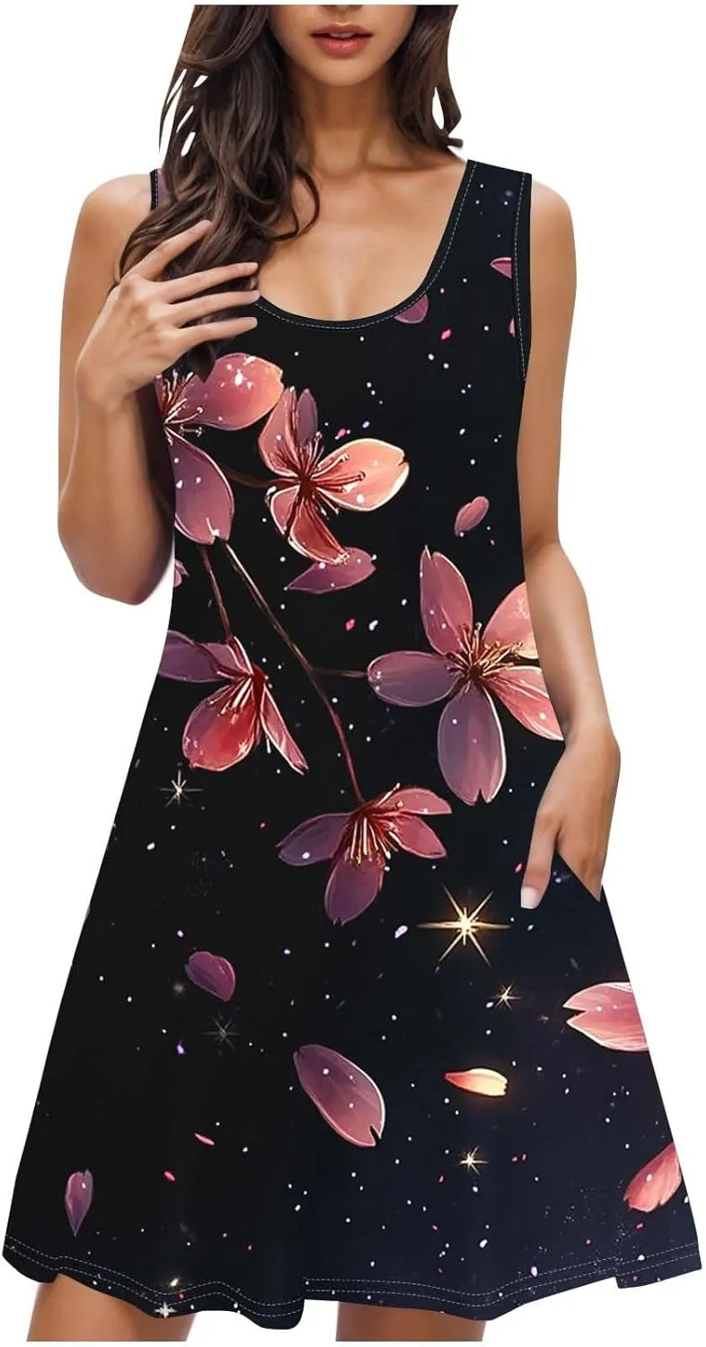 Sleeveless Women's Summer Dresses Swing Dress Aline Mini Dress Floral Printed Casual Dress Vacation Beach Dress