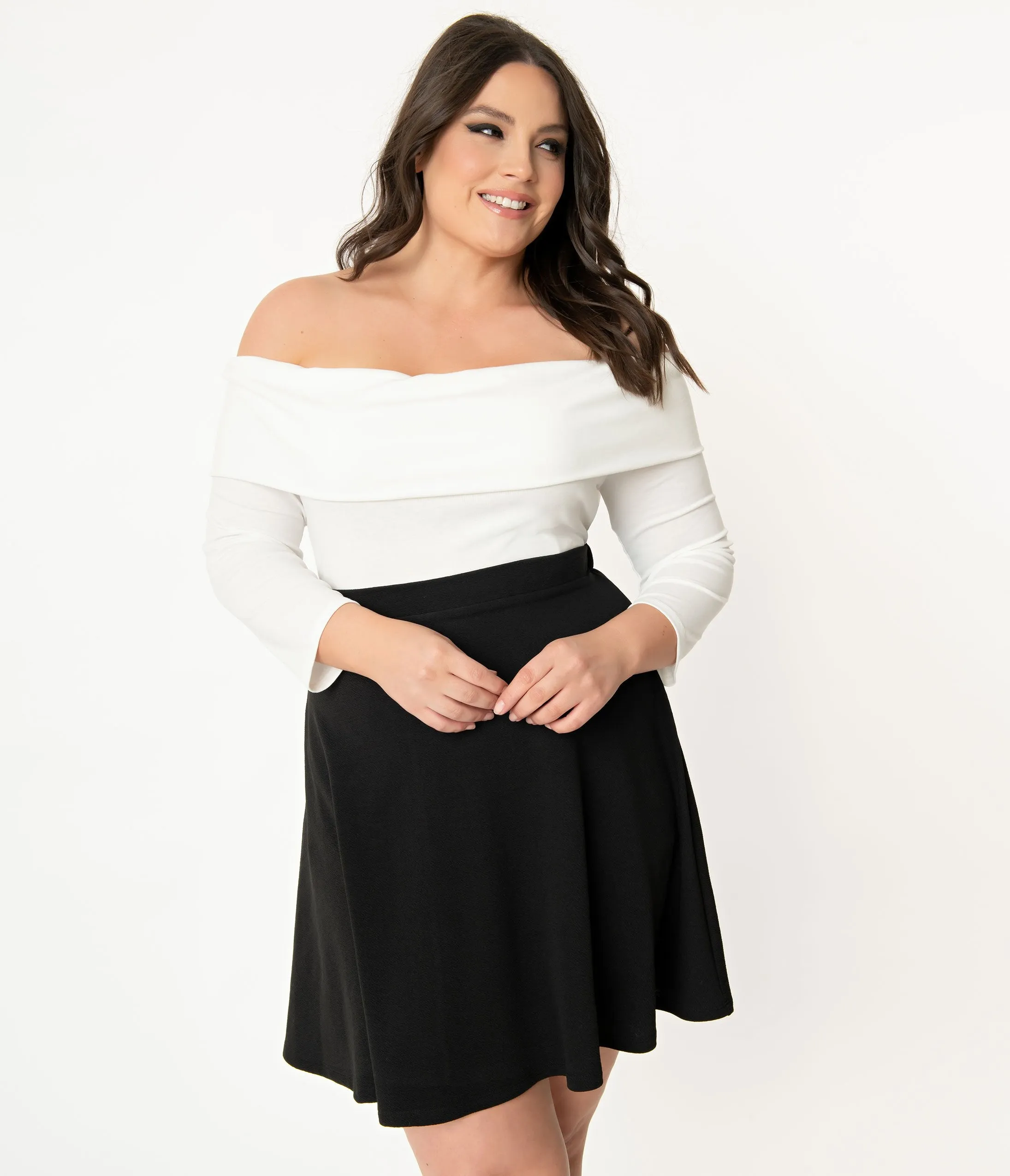 Smak Parlour Plus Size 1960s Black Sweet Talk Flare Skirt