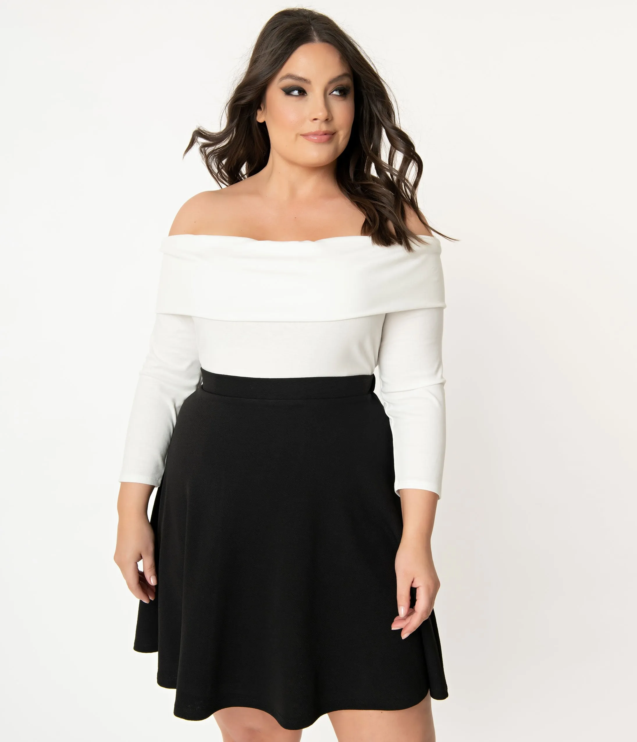 Smak Parlour Plus Size 1960s Black Sweet Talk Flare Skirt
