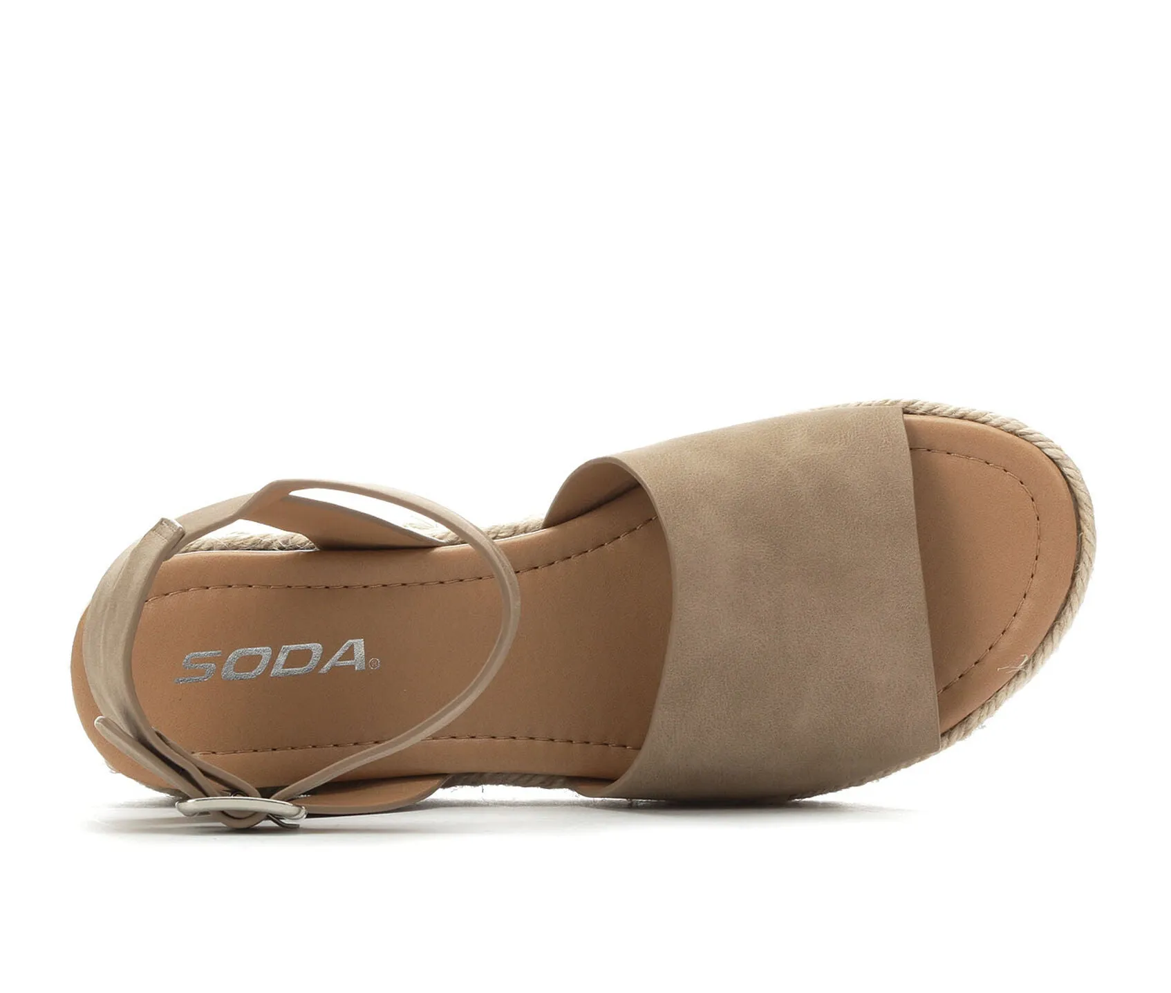 Soda Topic Open Toe Buckle Ankle Strap Espadrilles Flatform Wedge Casual Sandal (6, Dark Natural)