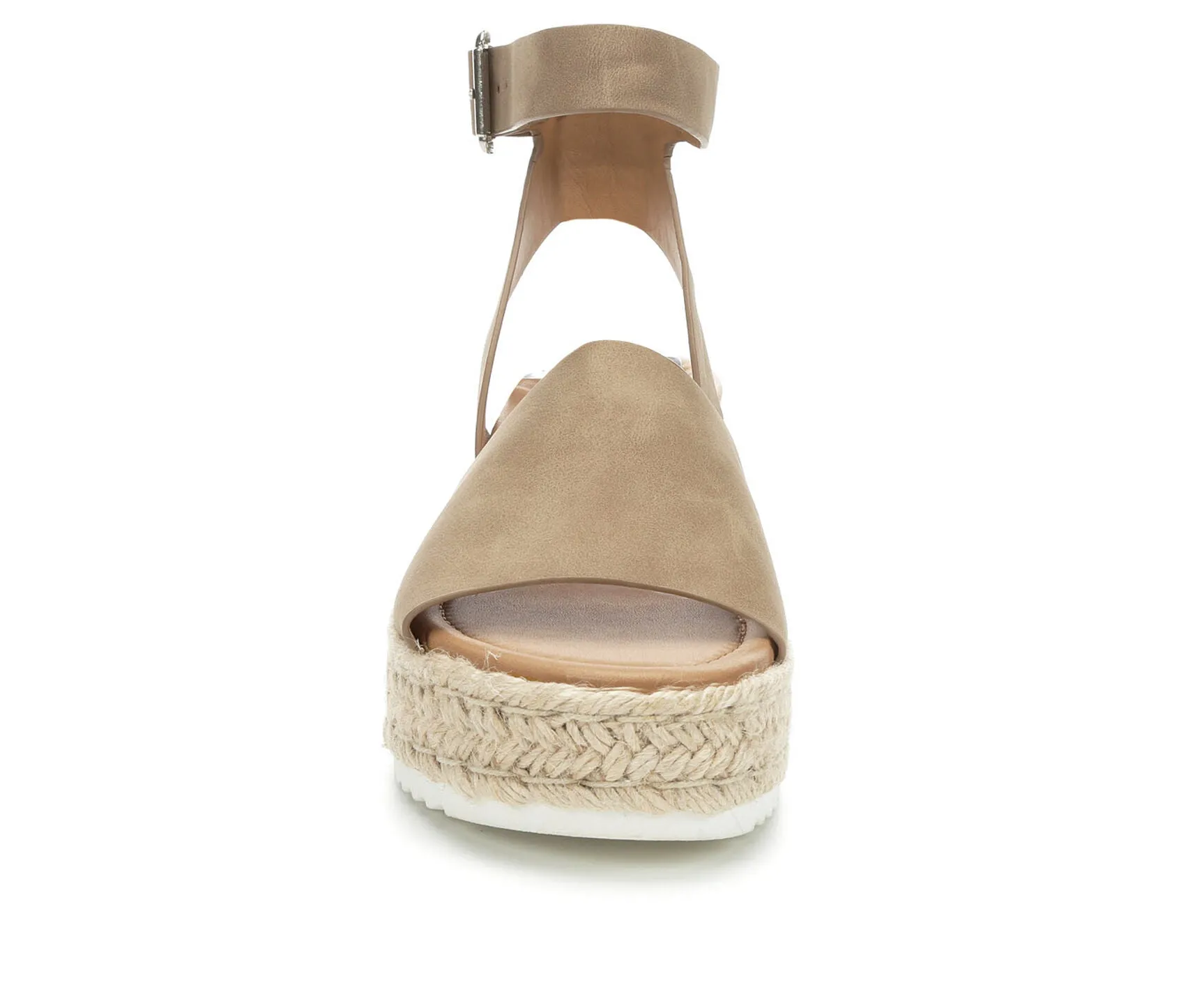 Soda Topic Open Toe Buckle Ankle Strap Espadrilles Flatform Wedge Casual Sandal (6, Dark Natural)