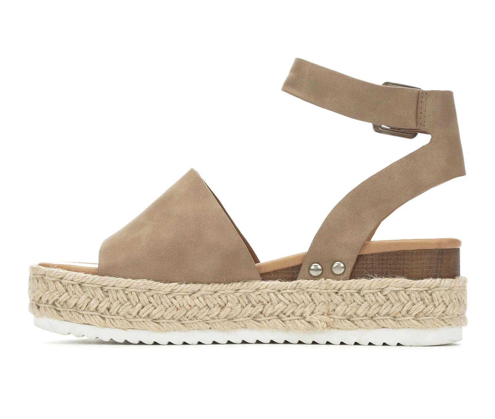 Soda Topic Open Toe Buckle Ankle Strap Espadrilles Flatform Wedge Casual Sandal (6, Dark Natural)