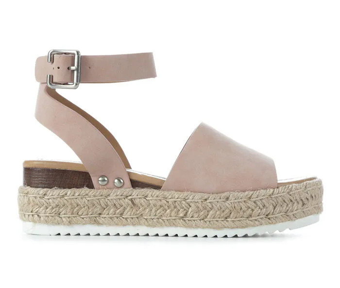 Soda Topic Open Toe Buckle Ankle Strap Espadrilles Flatform Wedge Casual Sandal DUSTY MAUVE