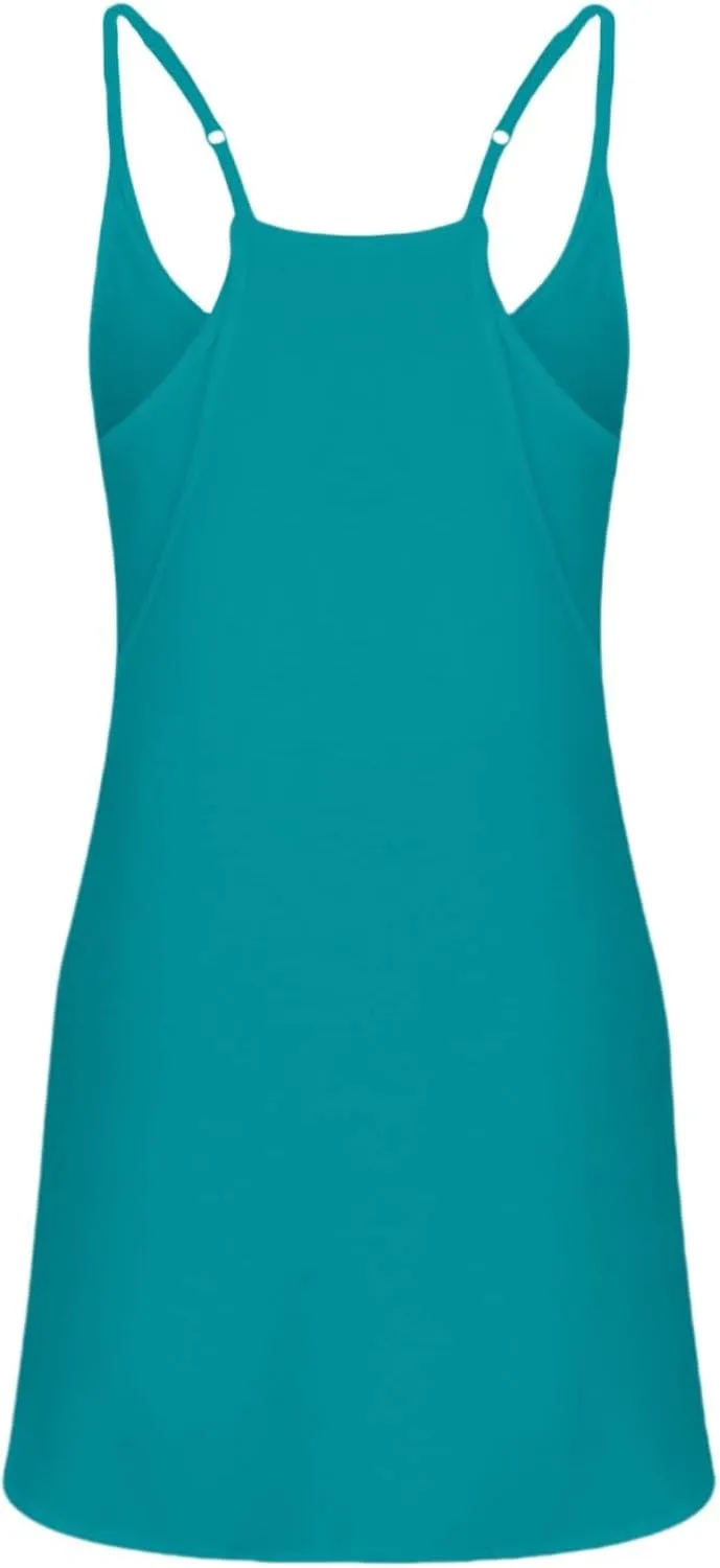 Summer Dresses for Women Sleeveless Mini Crew Neck Dress Spaghetti Strap Sundress Athletic Short Dress with Pockets