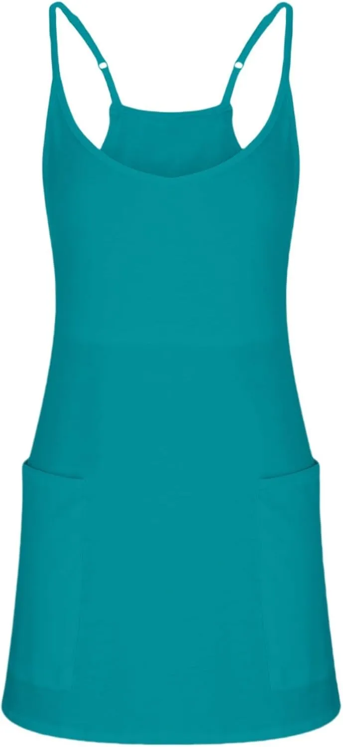 Summer Dresses for Women Sleeveless Mini Crew Neck Dress Spaghetti Strap Sundress Athletic Short Dress with Pockets