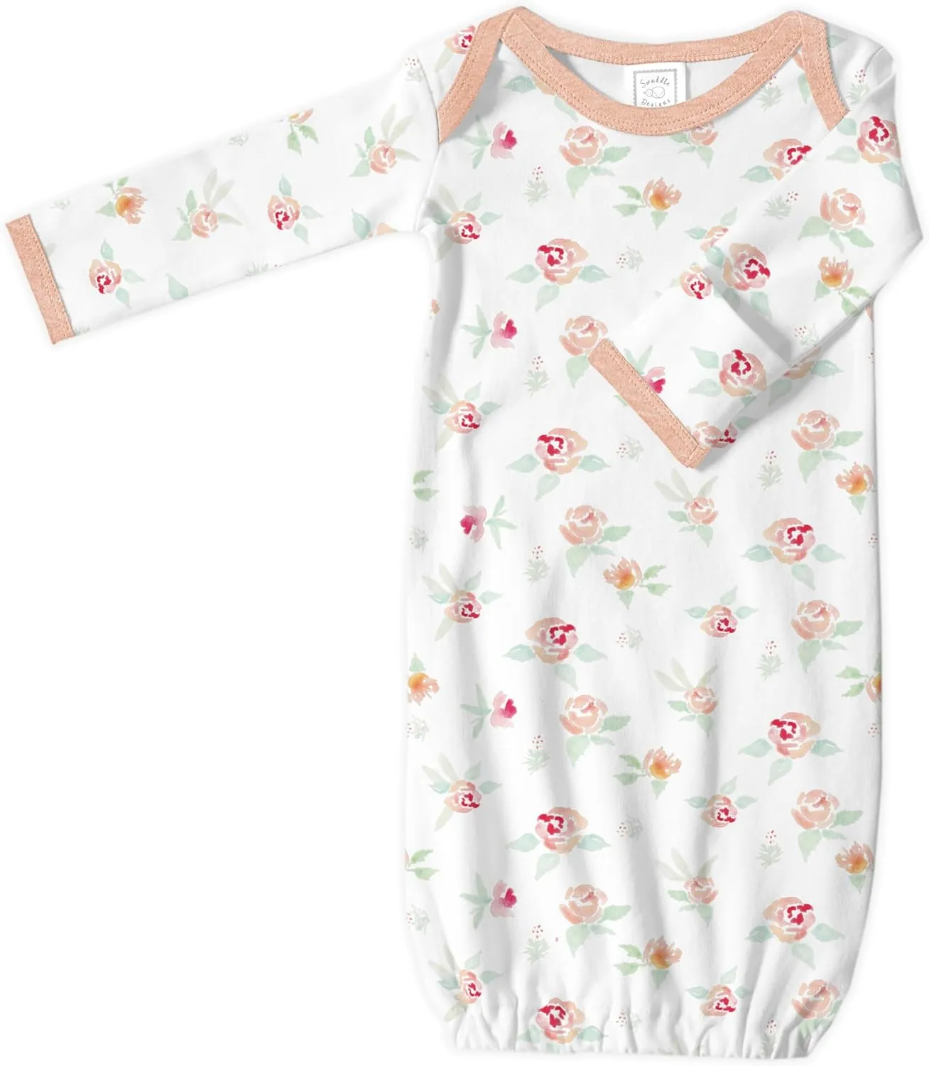 SwaddleDesigns Softest Cotton Baby Pajama Gown with Foldover Mitten Cuffs for Infant Boy and Girl, Newborn, 0-3 Months