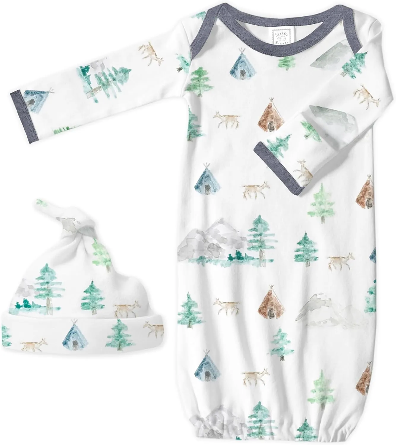 SwaddleDesigns Softest Cotton Baby Pajama Gown with Foldover Mitten Cuffs for Infant Boy and Girl, Newborn, 0-3 Months