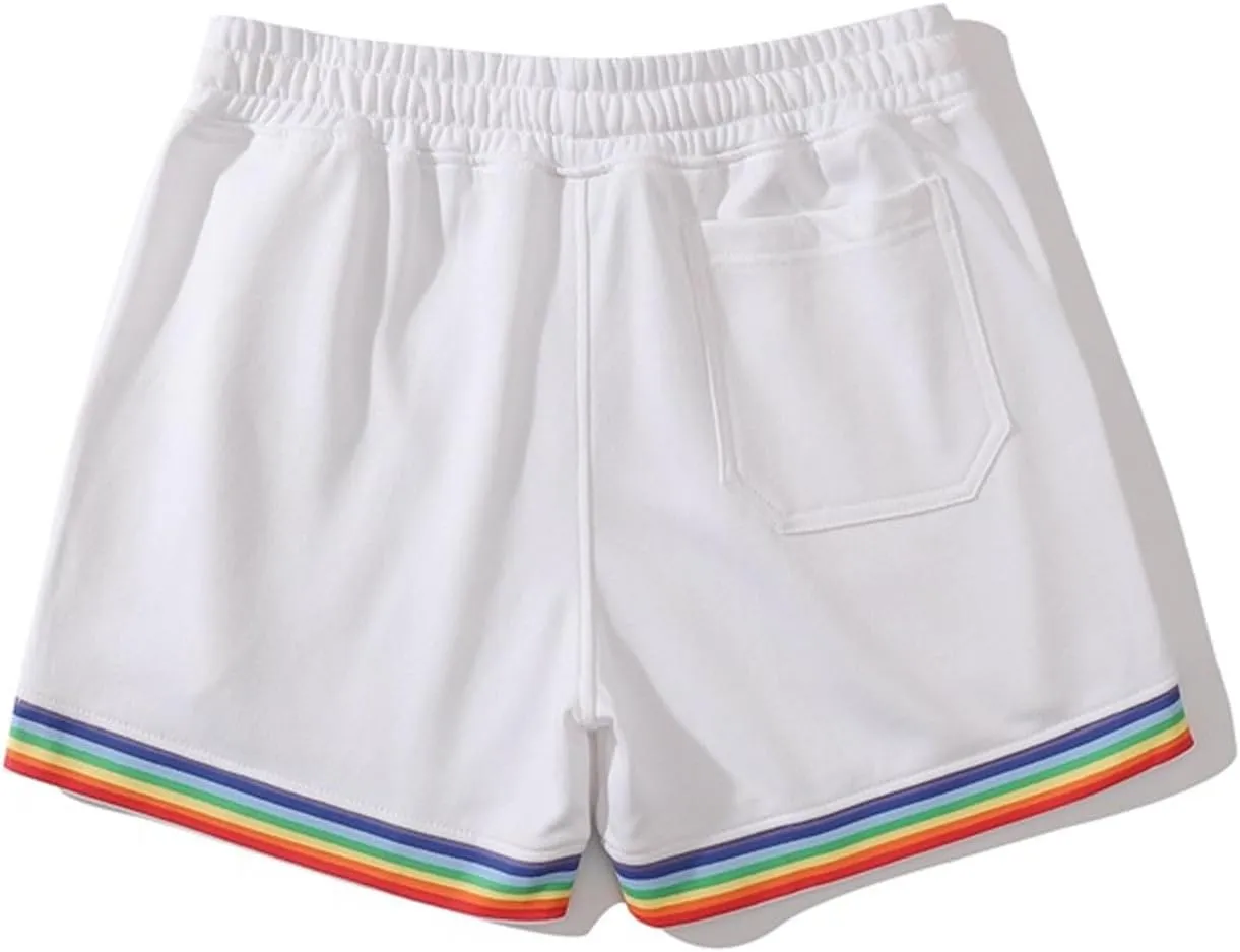 Sweat Shorts Men Classic Drawstring Rainbow Shorts Elastic Waist Gym Athletic Shorts Relaxed Fit Workout Running Jogger