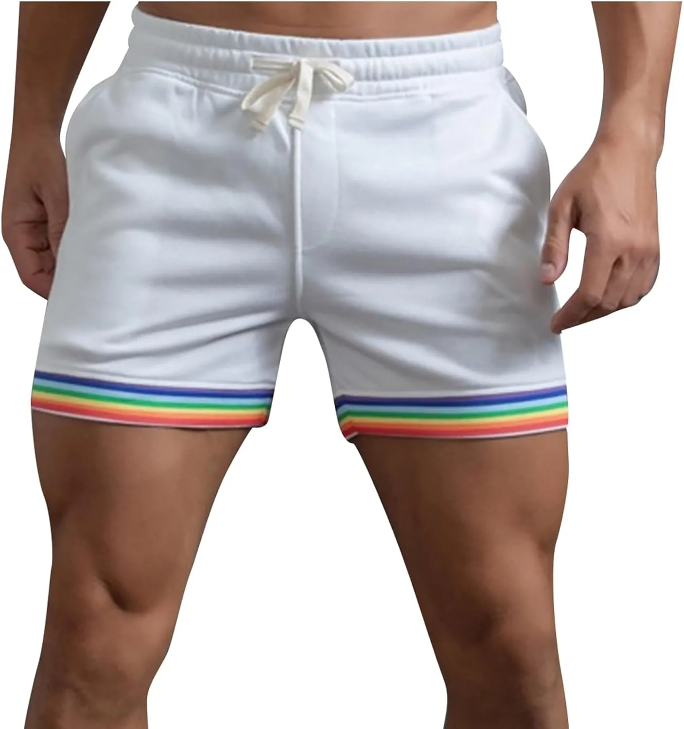 Sweat Shorts Men Classic Drawstring Rainbow Shorts Elastic Waist Gym Athletic Shorts Relaxed Fit Workout Running Jogger